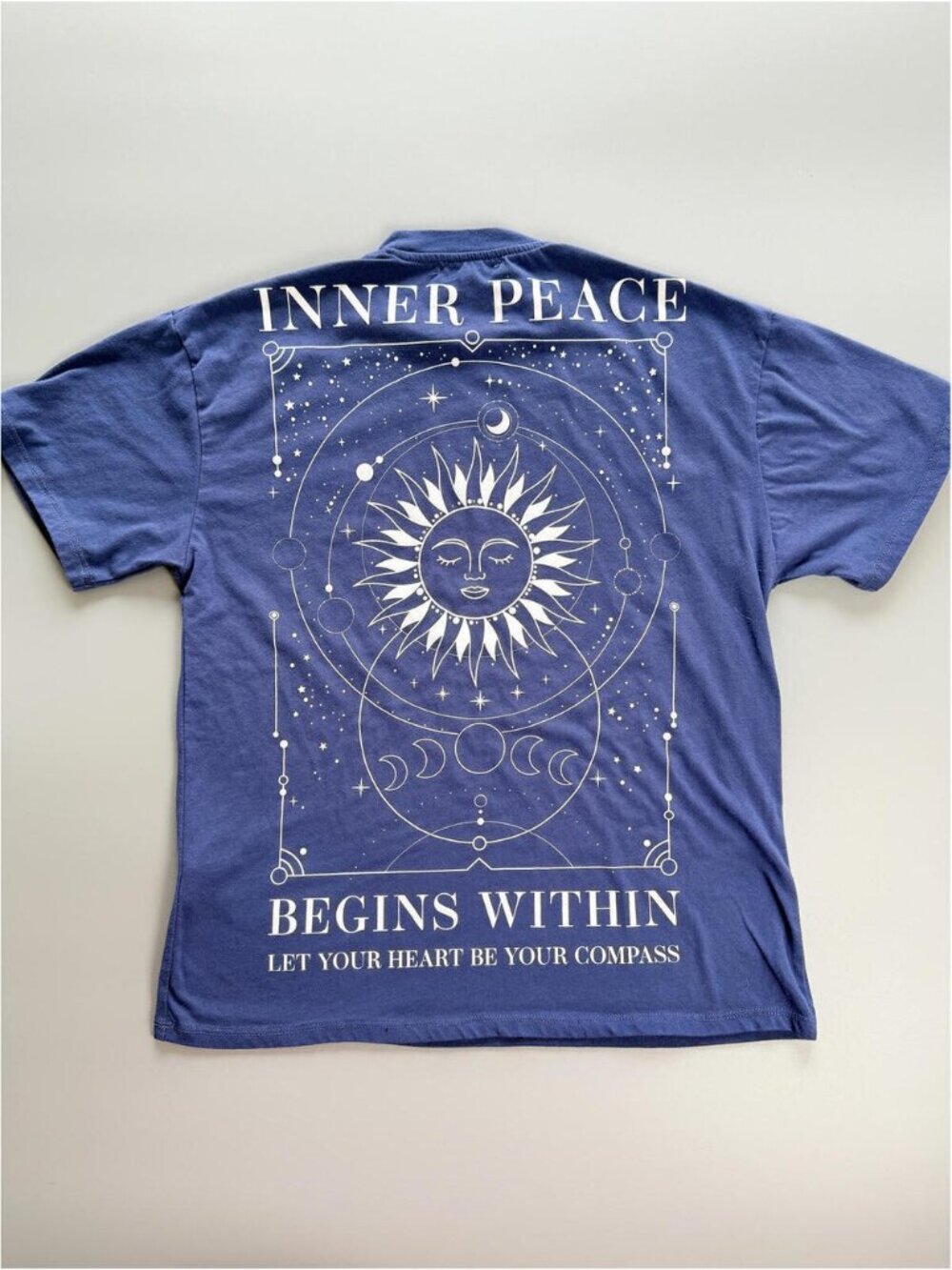 Graphic Spiritual T-Shirt, Inner Peace Sun & Moon‎ Tee, Blue Medium Tee